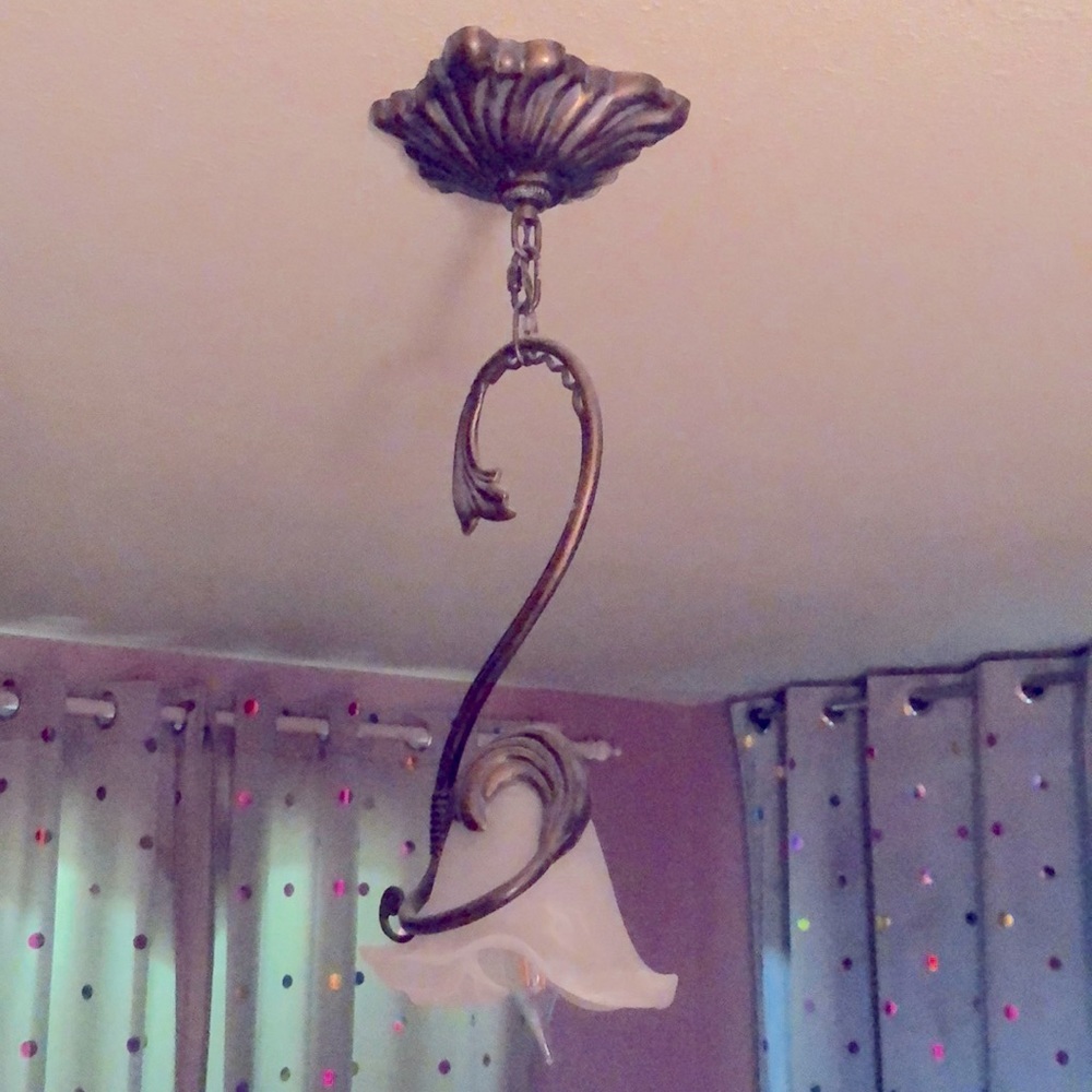 Vintage Kichler Iron Lilies Ceiling Light